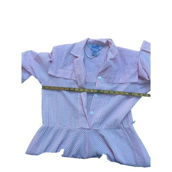 Vintage McNally Pink White Striped Pattern Button Front Midi Dress Size 12 - Picture 4 of 4